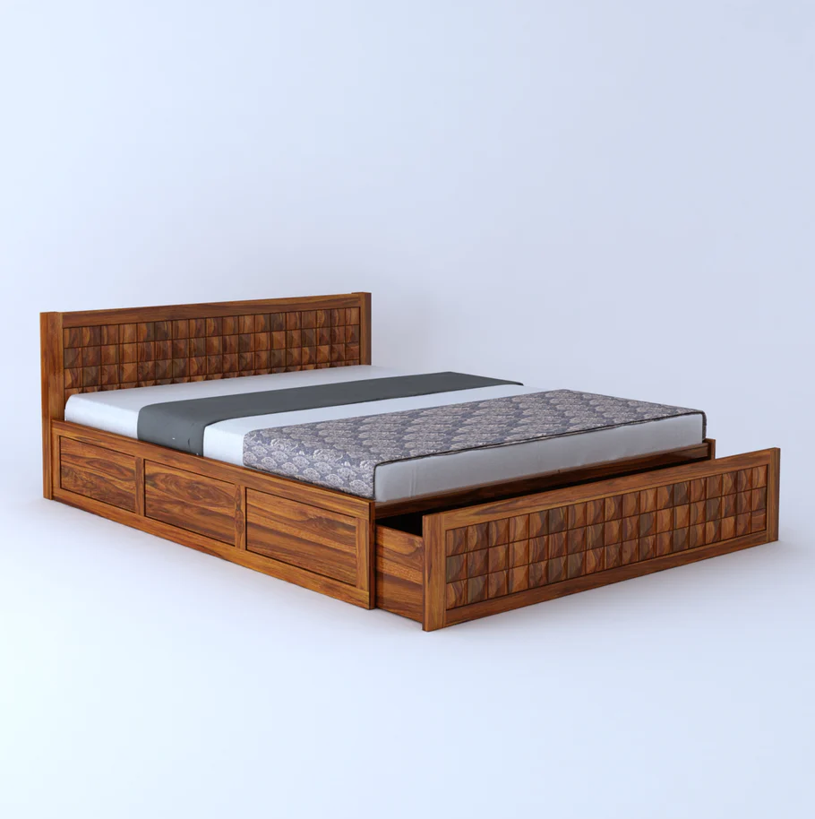 Dravik Premium Solid Wood Bed for Modern Bedrooms in Provincial Teak Finish - Image 4