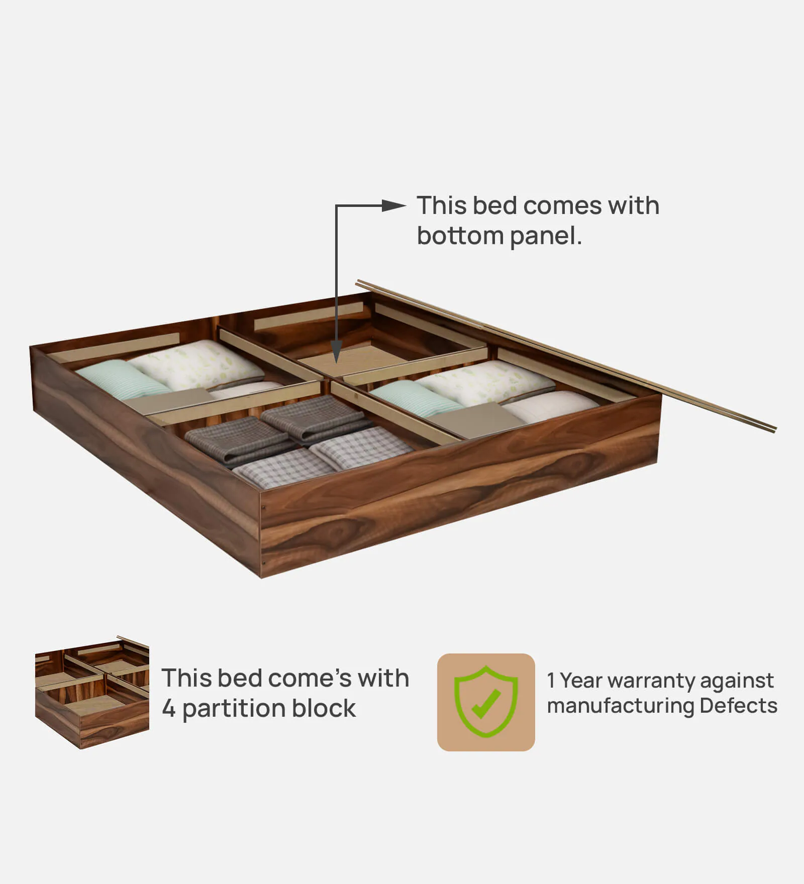 Drevik Modern Solid Wood Double Bed with Elegant Headboard - Image 2