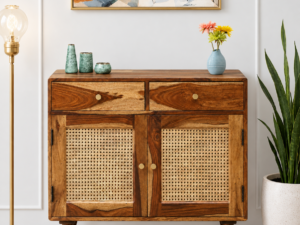 Dunford Solid Sheesham Wood Utility Cabinet in Rich Honey Finish