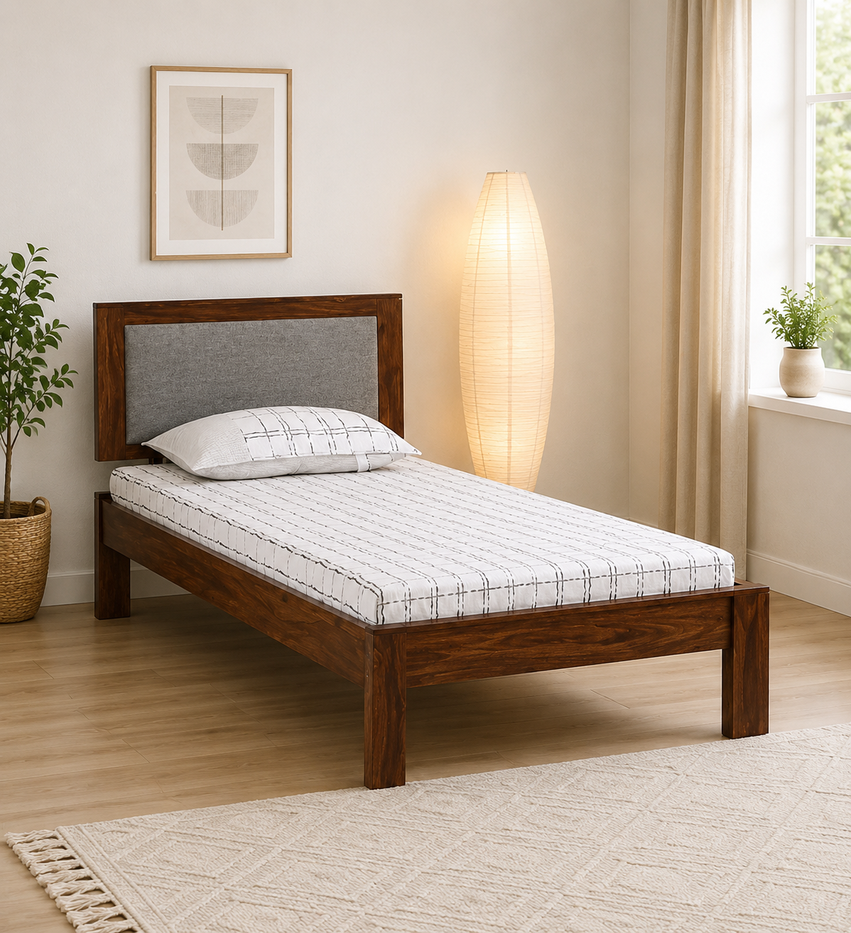 Elara Solid Sheesham Wood Single Bed in Premium Walnut Finish