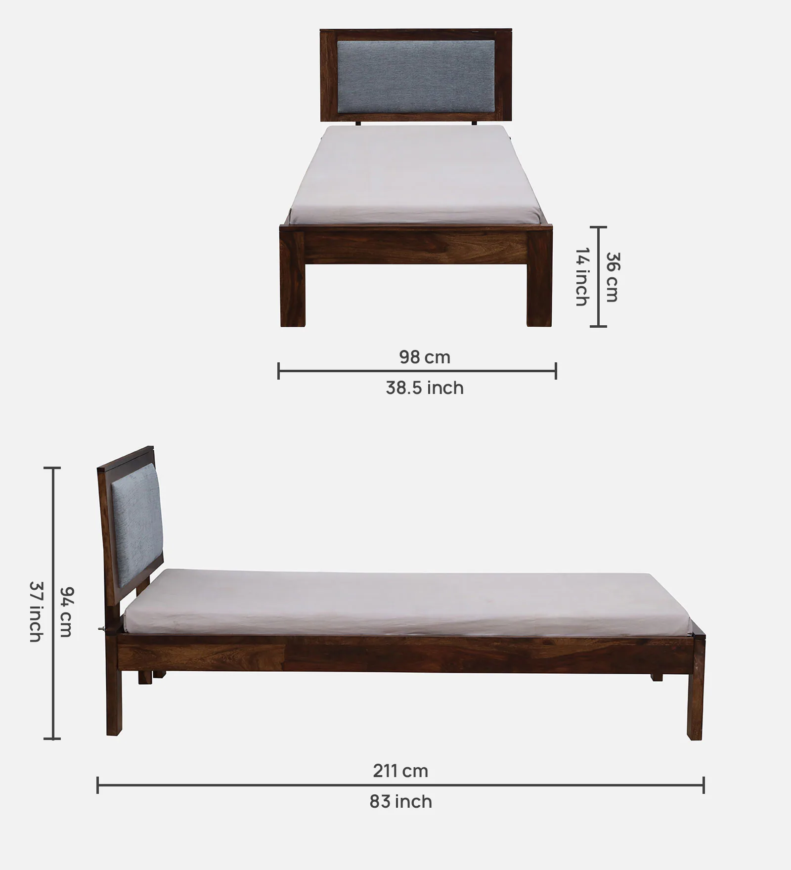 Elara Solid Sheesham Wood Single Bed in Premium Walnut Finish - Image 4