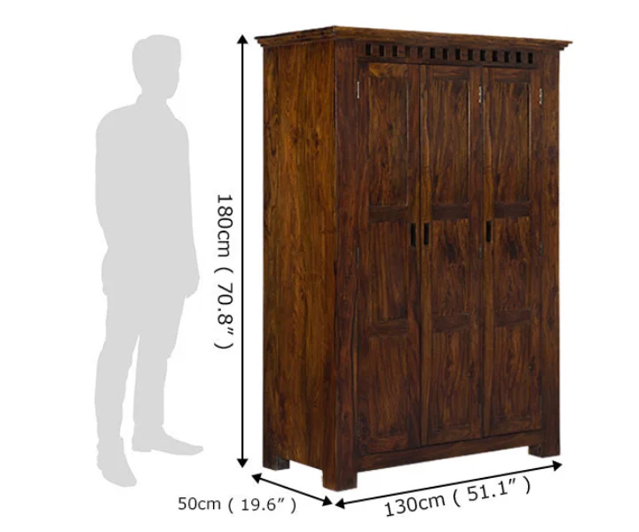 Elegant Sheesham Wood 3 Door Storage Almirah - Image 3