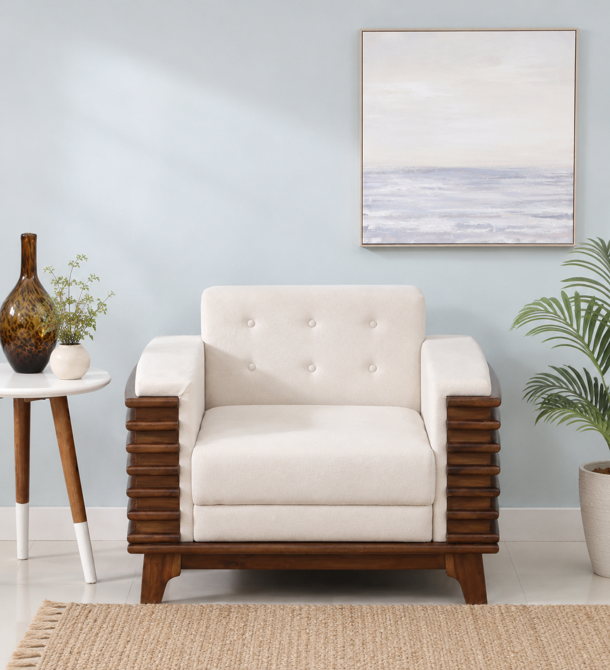 Elegant Solid Sheesham Wood 1 Seater Sofa in Honey Oak Finish for Modern Homes