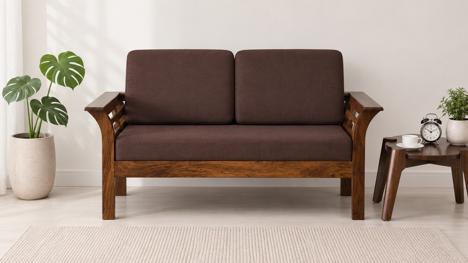 Elegant Solid Sheesham Wood 2 Seater Sofa in Honey Oak Finish for Modern Living Spaces