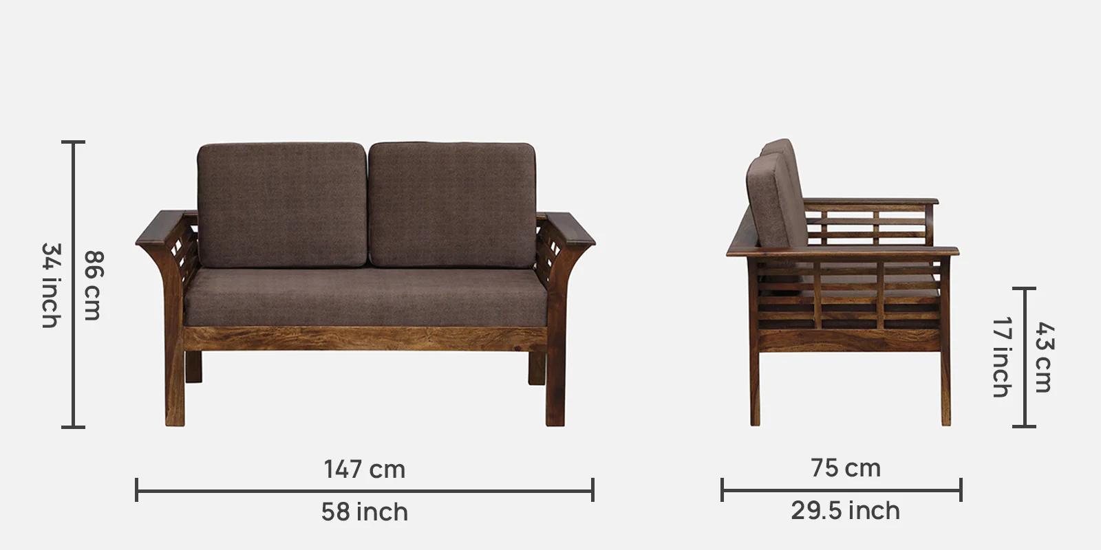 Elegant Solid Sheesham Wood 2 Seater Sofa in Honey Oak Finish for Modern Living Spaces - Image 2