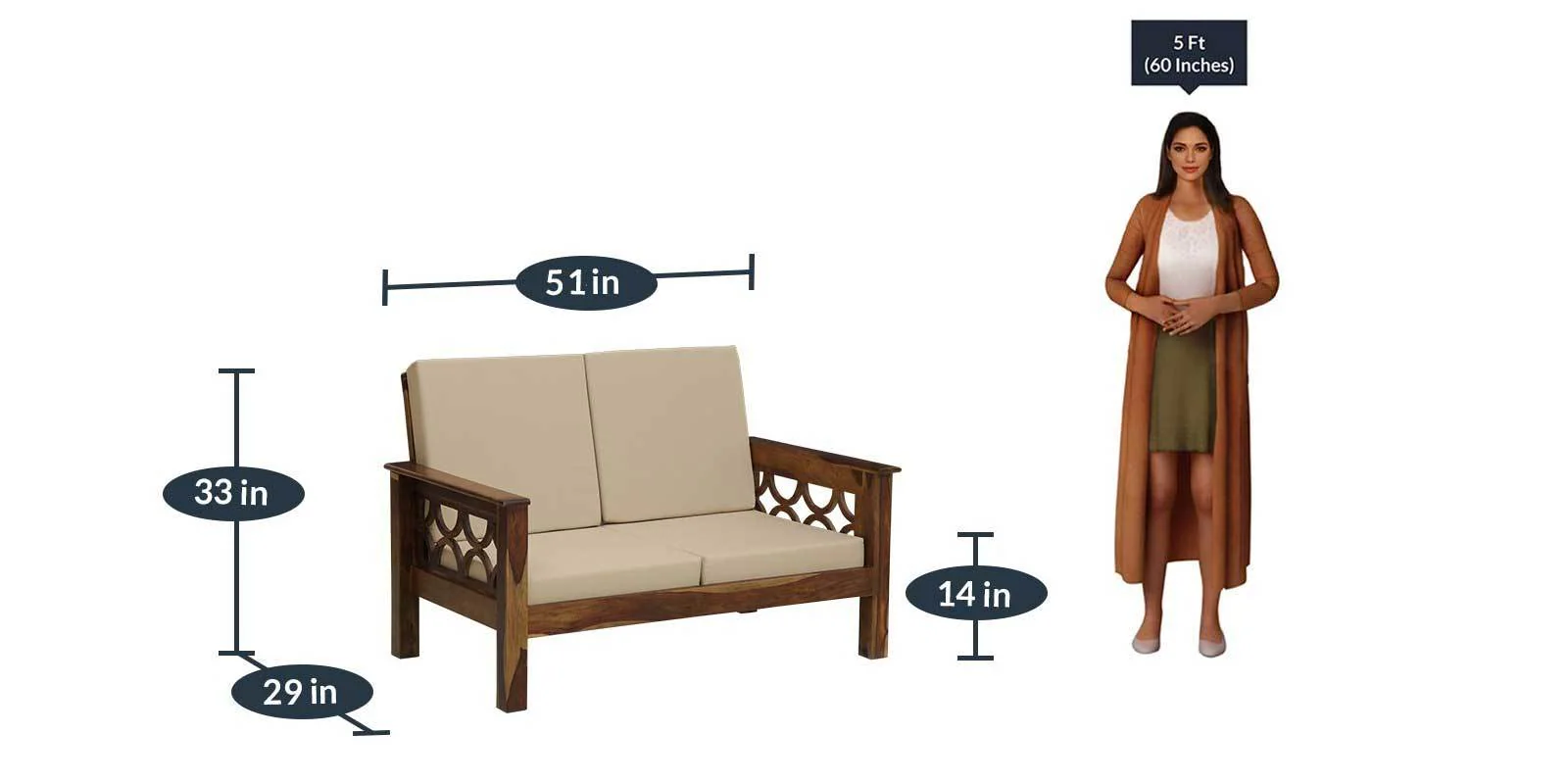 Eloria Premium Sheesham Wood 2 Seater Sofa in Natural Teak Finish - Image 6