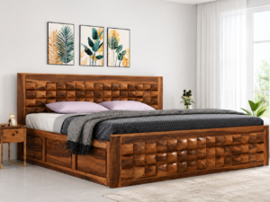 Elowen Solid Sheesham Wood Storage Bed in Rich Walnut Finish