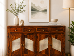 Elowen Solid Sheesham Wood Storage Cabinet in Honey Walnut Finish