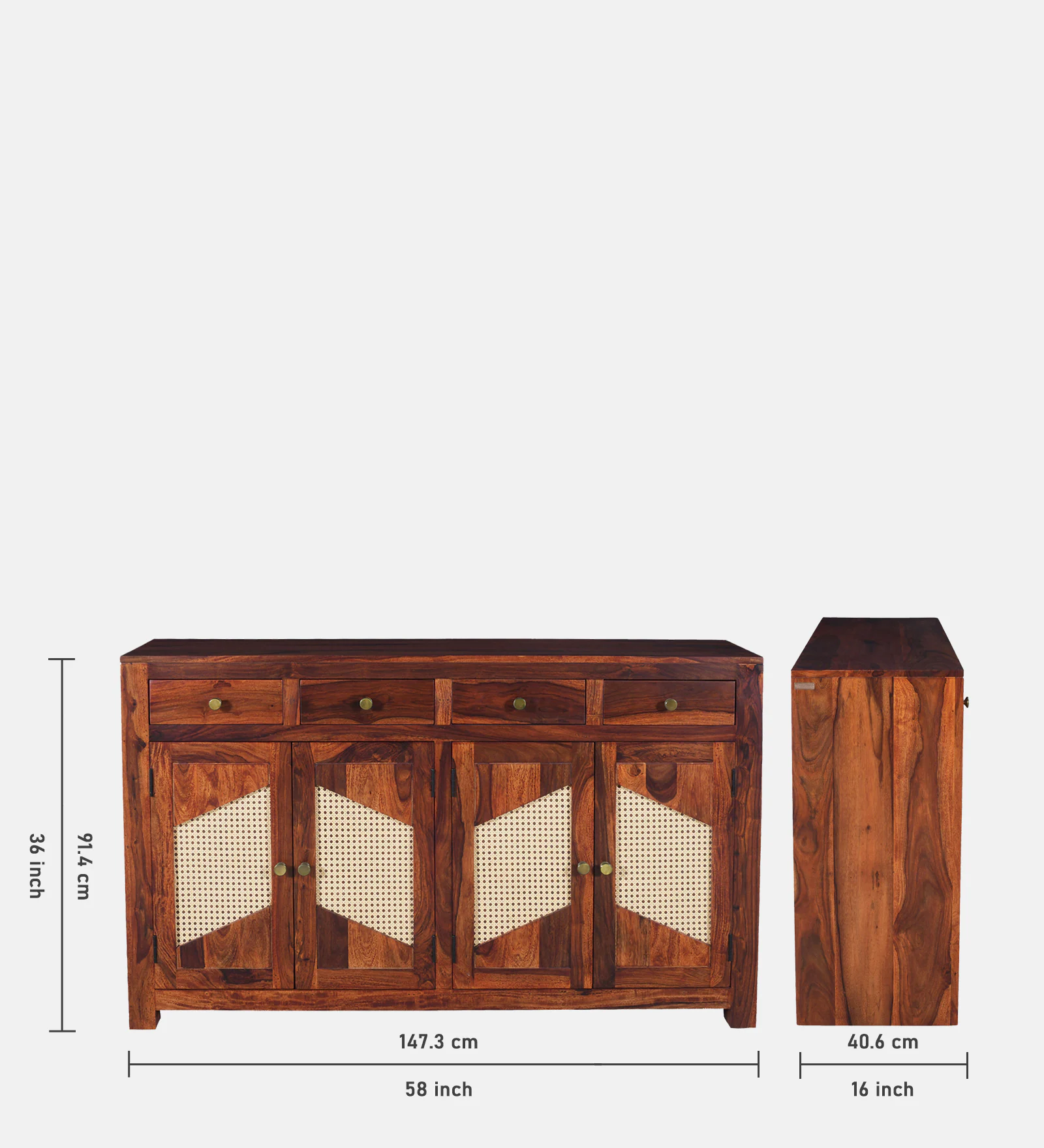 Elowen Solid Sheesham Wood Storage Cabinet in Honey Walnut Finish - Image 6