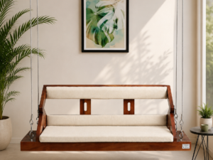 Elvanto Solid Wood Wooden Swing with Premium Upholstered Seating in Walnut Finish