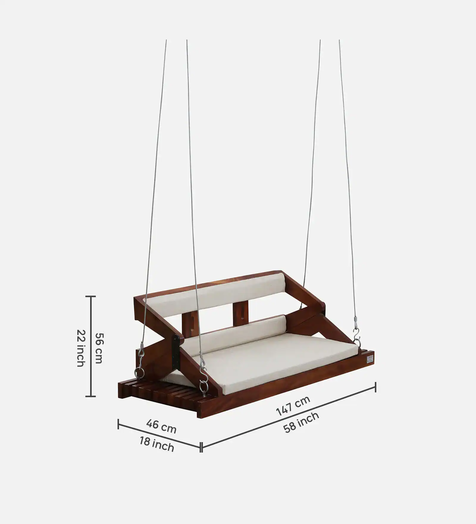 Elvanto Solid Wood Wooden Swing with Premium Upholstered Seating in Walnut Finish - Image 7