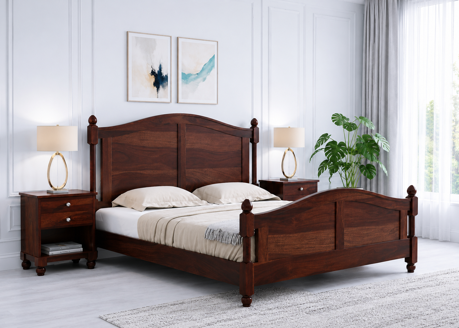 Elvara Sheesham Wood Bed in Walnut Finish