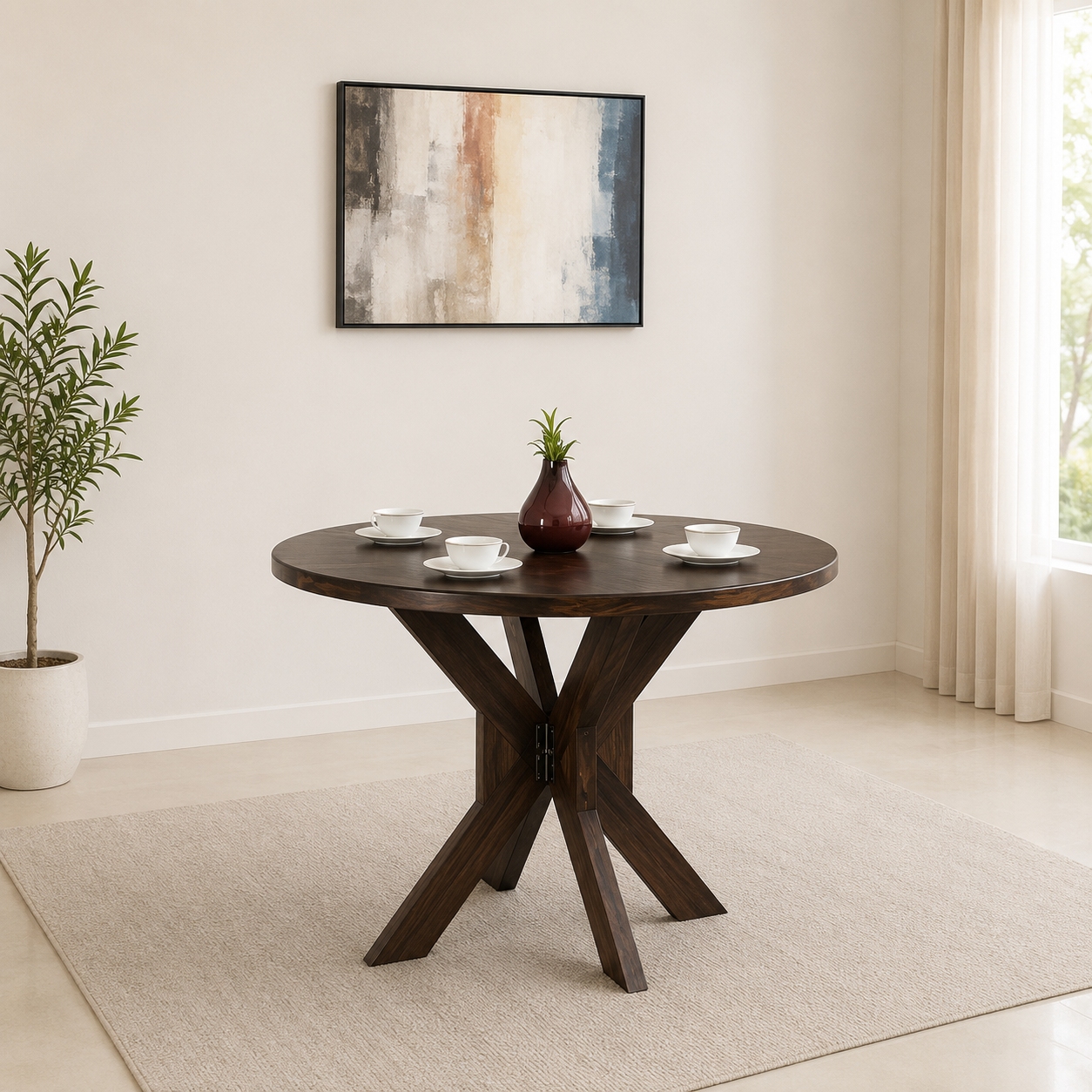 Elviston Premium Solid Sheesham Wood Dining Table in Honey Oak Finish