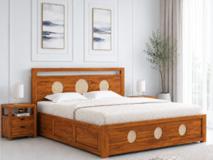 Elvora Premium Sheesham Wood Bed with Classic Wooden Frame in Natural Finish
