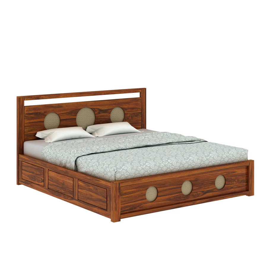 Elvora Premium Sheesham Wood Bed with Classic Wooden Frame in Natural Finish - Image 2