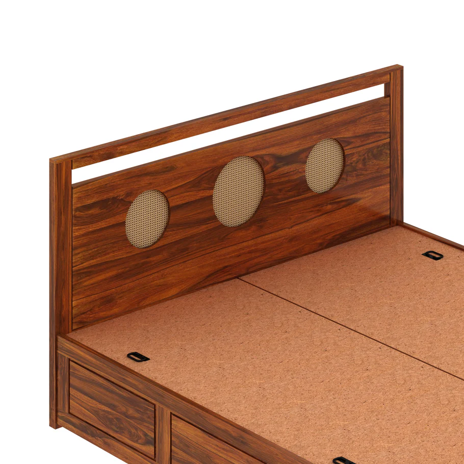 Elvora Premium Sheesham Wood Bed with Classic Wooden Frame in Natural Finish - Image 3