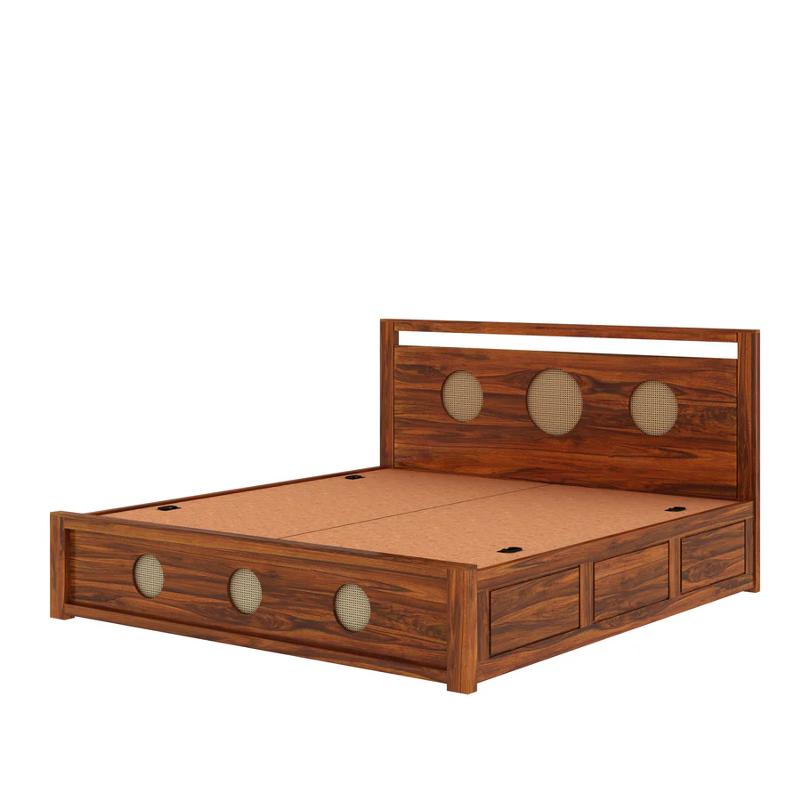 Elvora Premium Sheesham Wood Bed with Classic Wooden Frame in Natural Finish - Image 4