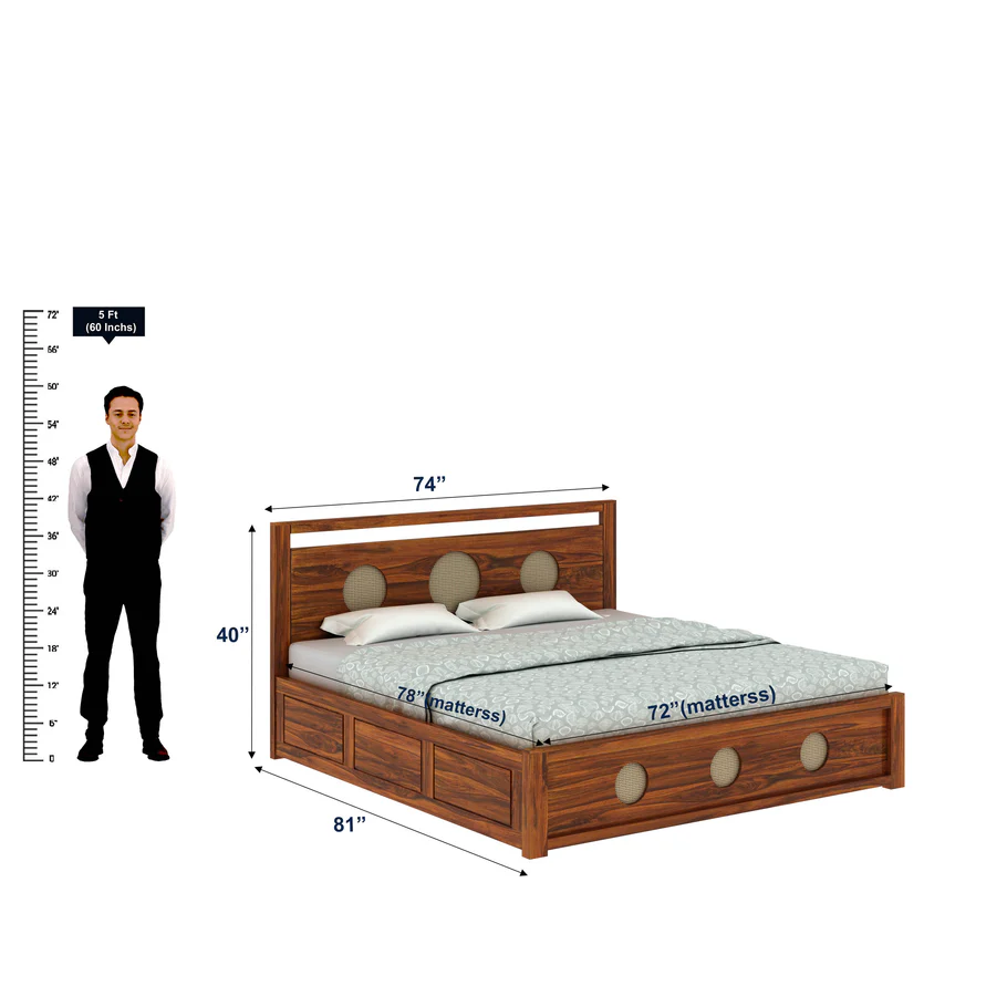 Elvora Premium Sheesham Wood Bed with Classic Wooden Frame in Natural Finish - Image 5
