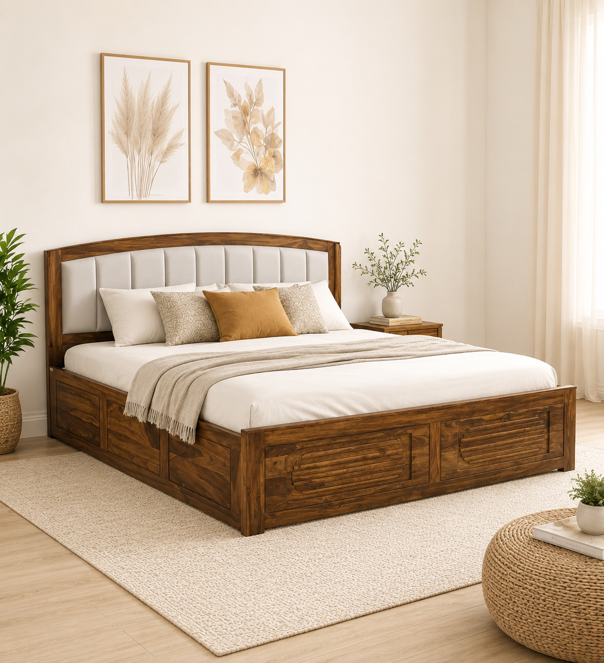 Elvora Premium Solid Sheesham Wood Platform Double Bed