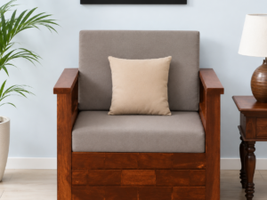 Elvora Sheesham Wood Comfort 1 Seater Sofa in Natural Teak Finish