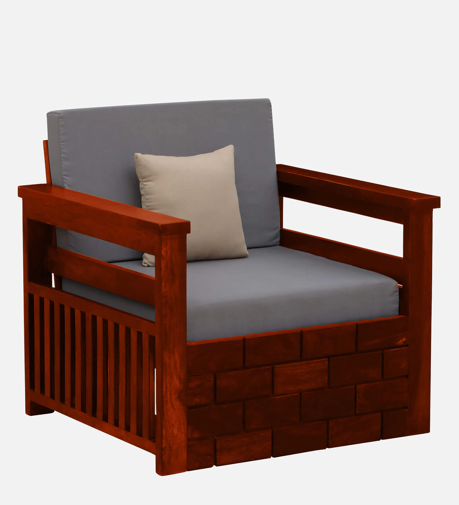 Elvora Sheesham Wood Comfort 1 Seater Sofa in Natural Teak Finish - Image 7