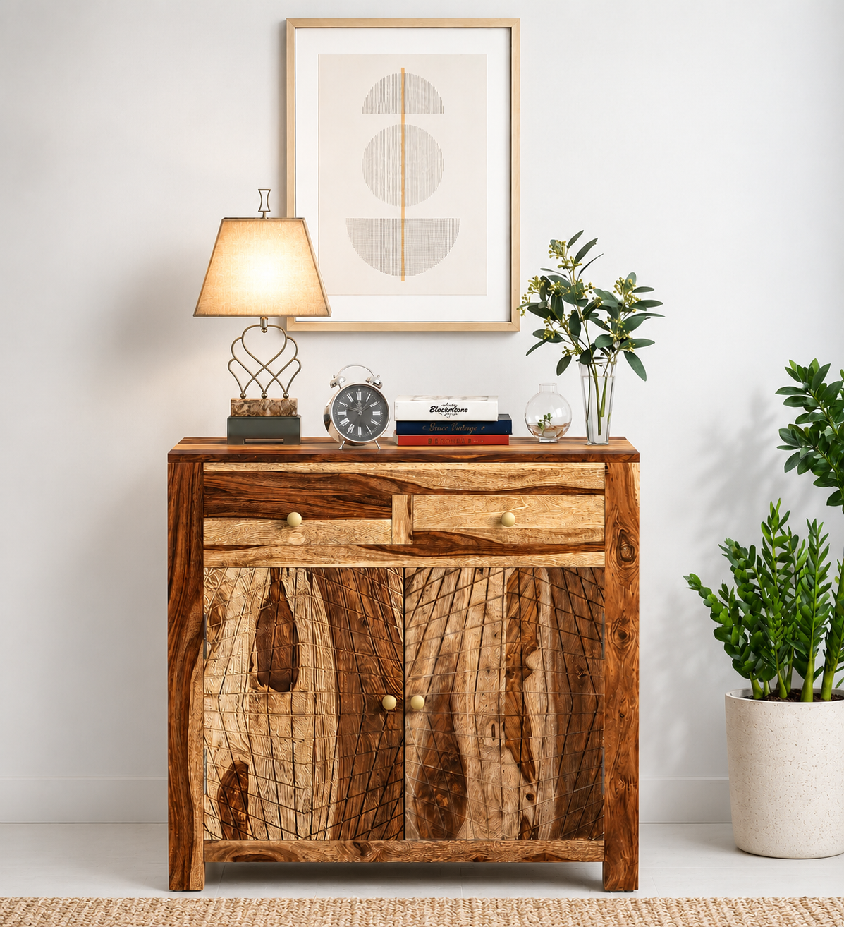 Elvora Solid Sheesham Wood Storage Cabinet with Spacious Dual Door Design