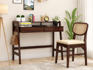 Elvora Solid Sheesham Wood Study Table with Spacious Worktop in Honey Oak Finish