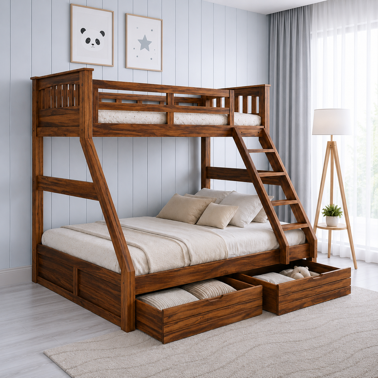 Elvora Solid Wood Bunk Bed in Walnut Finish