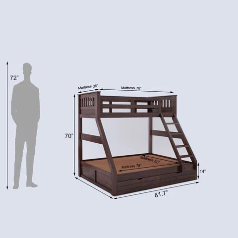 Elvora Solid Wood Bunk Bed in Walnut Finish - Image 2