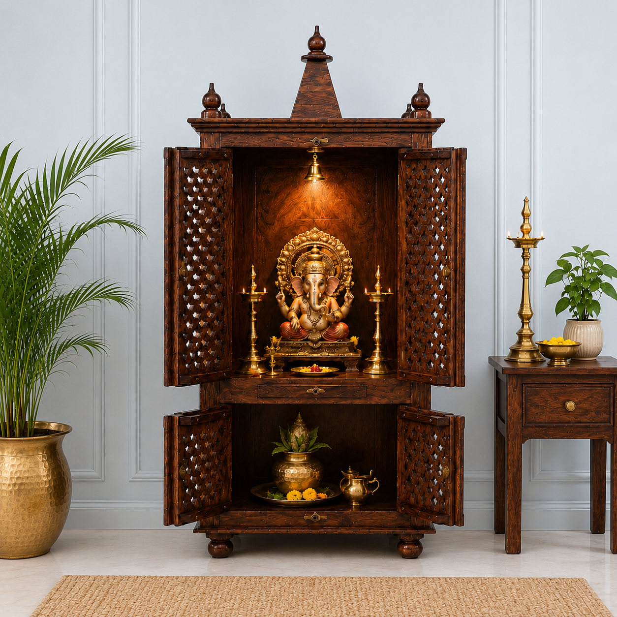 Eternal Blessings Luxury Wooden Temple Unit for Home and Pooja Room