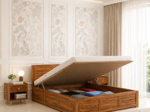 Evandor Solid Sheesham Wood Bed in Rich Provincial Teak Finish