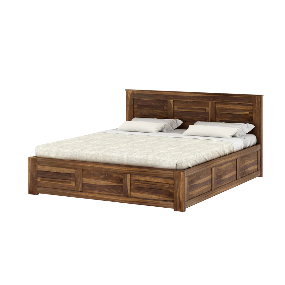 Evandor Solid Sheesham Wood Bed in Rich Provincial Teak Finish - Image 4
