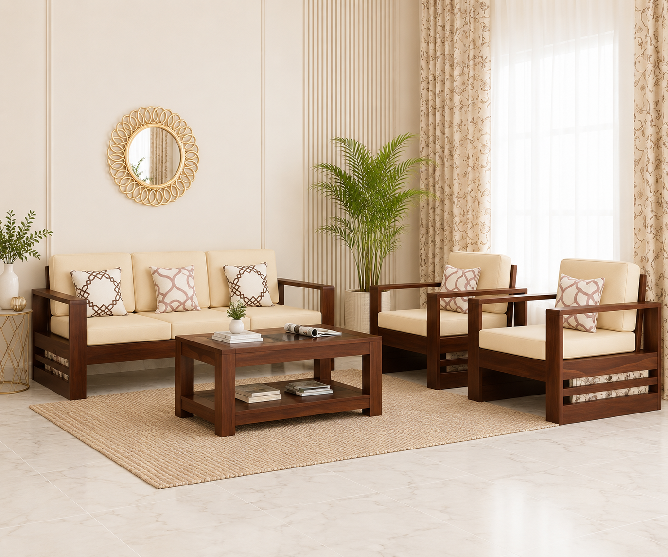 EverRoot Handcrafted Solid Sheesham Wood Sofa
