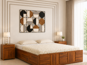 Evorik Solid Sheesham Wood Bed with Luxury Wooden Detailing in Walnut Finish