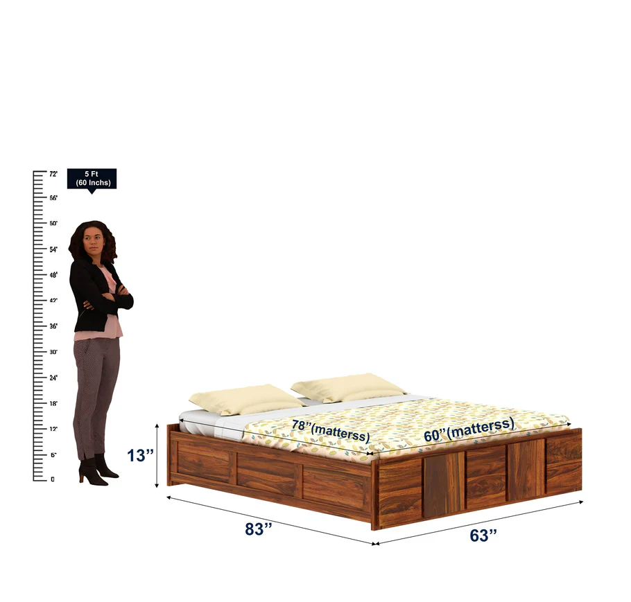 Evorik Solid Sheesham Wood Bed with Luxury Wooden Detailing in Walnut Finish - Image 2
