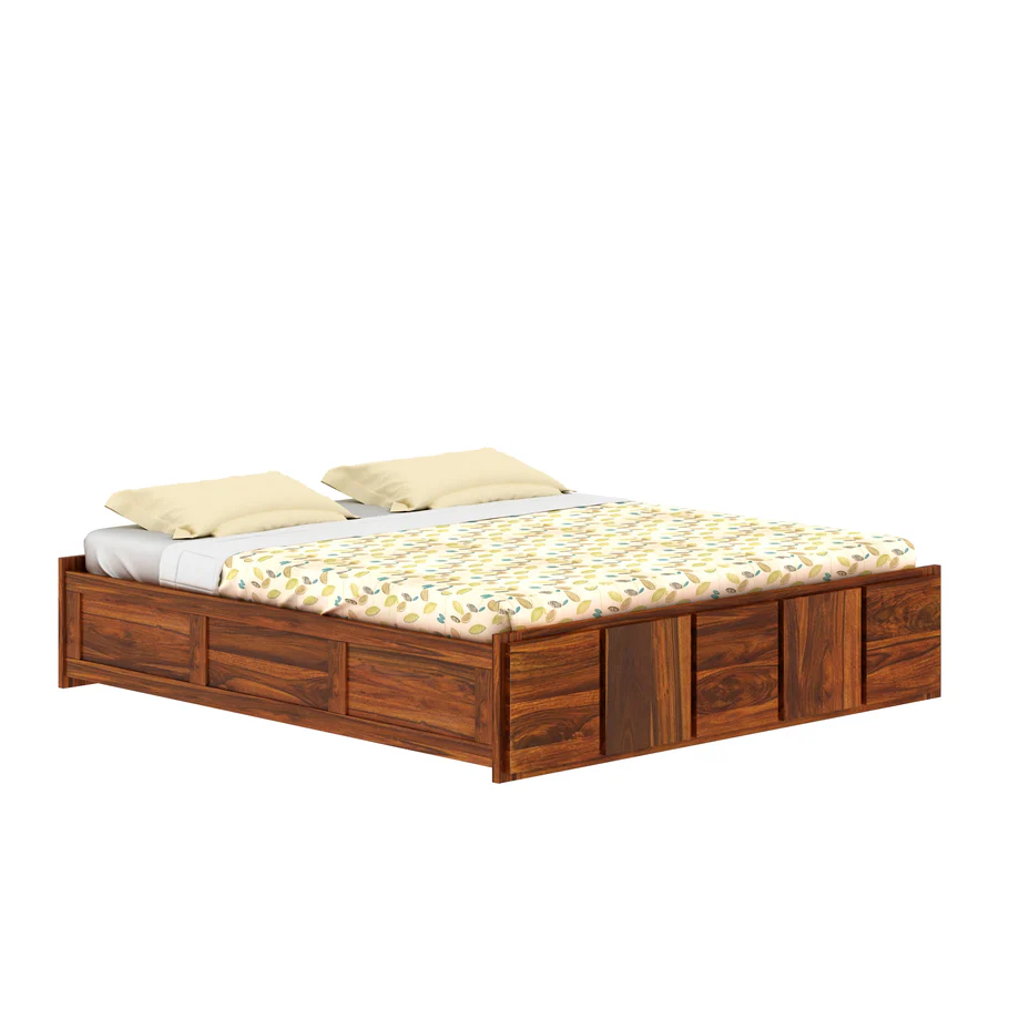 Evorik Solid Sheesham Wood Bed with Luxury Wooden Detailing in Walnut Finish - Image 3