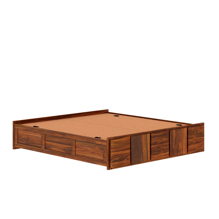 Evorik Solid Sheesham Wood Bed with Luxury Wooden Detailing in Walnut Finish - Image 4