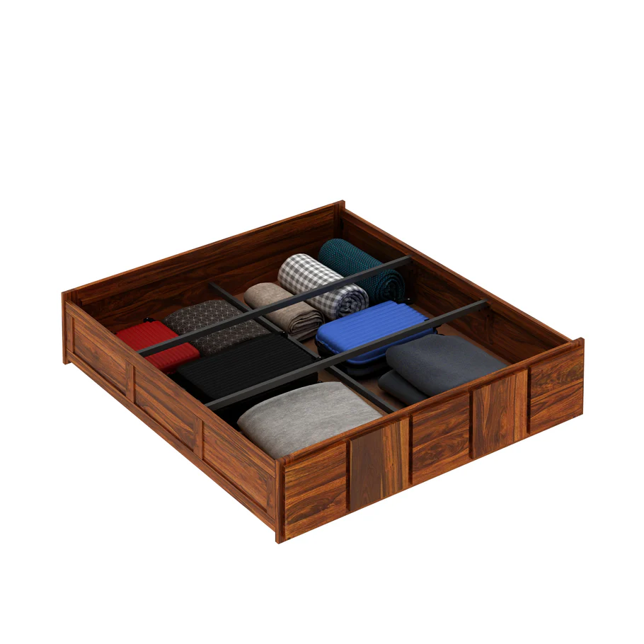Evorik Solid Sheesham Wood Bed with Luxury Wooden Detailing in Walnut Finish - Image 6