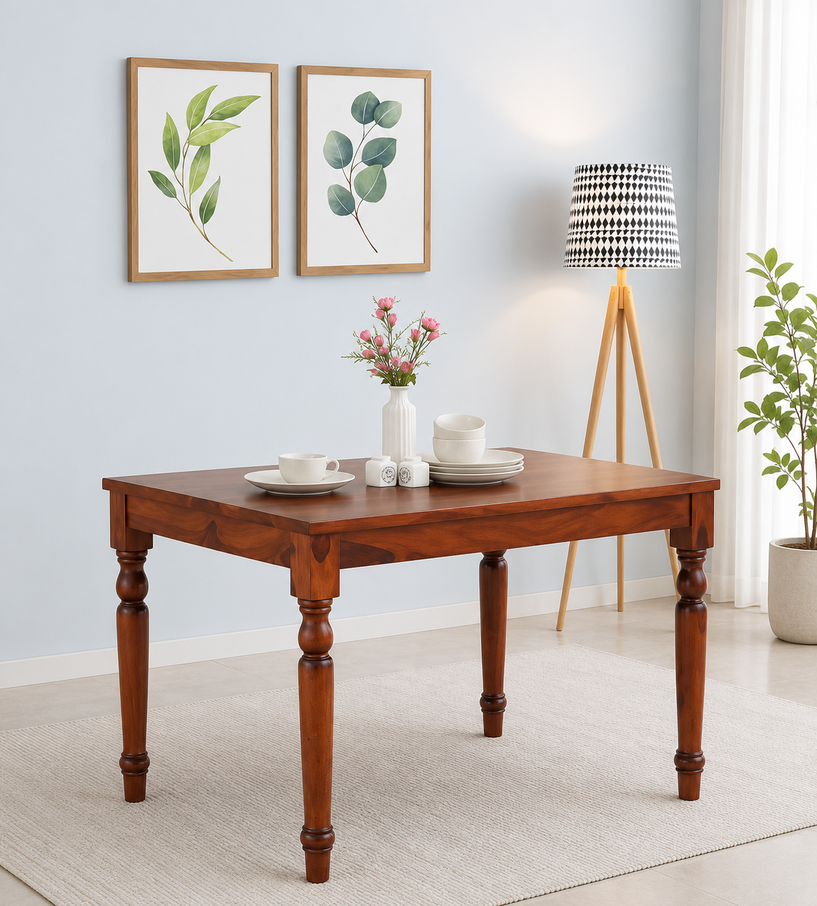 Fenwick Solid Sheesham Wood Rectangular Dining Table with Thick Table Top