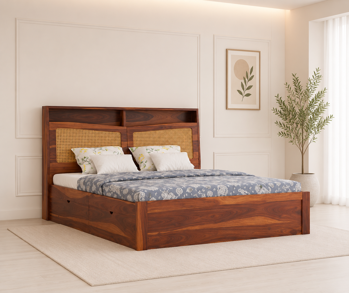 Florence Heritage Solid Sheesham Wood Storage Bed