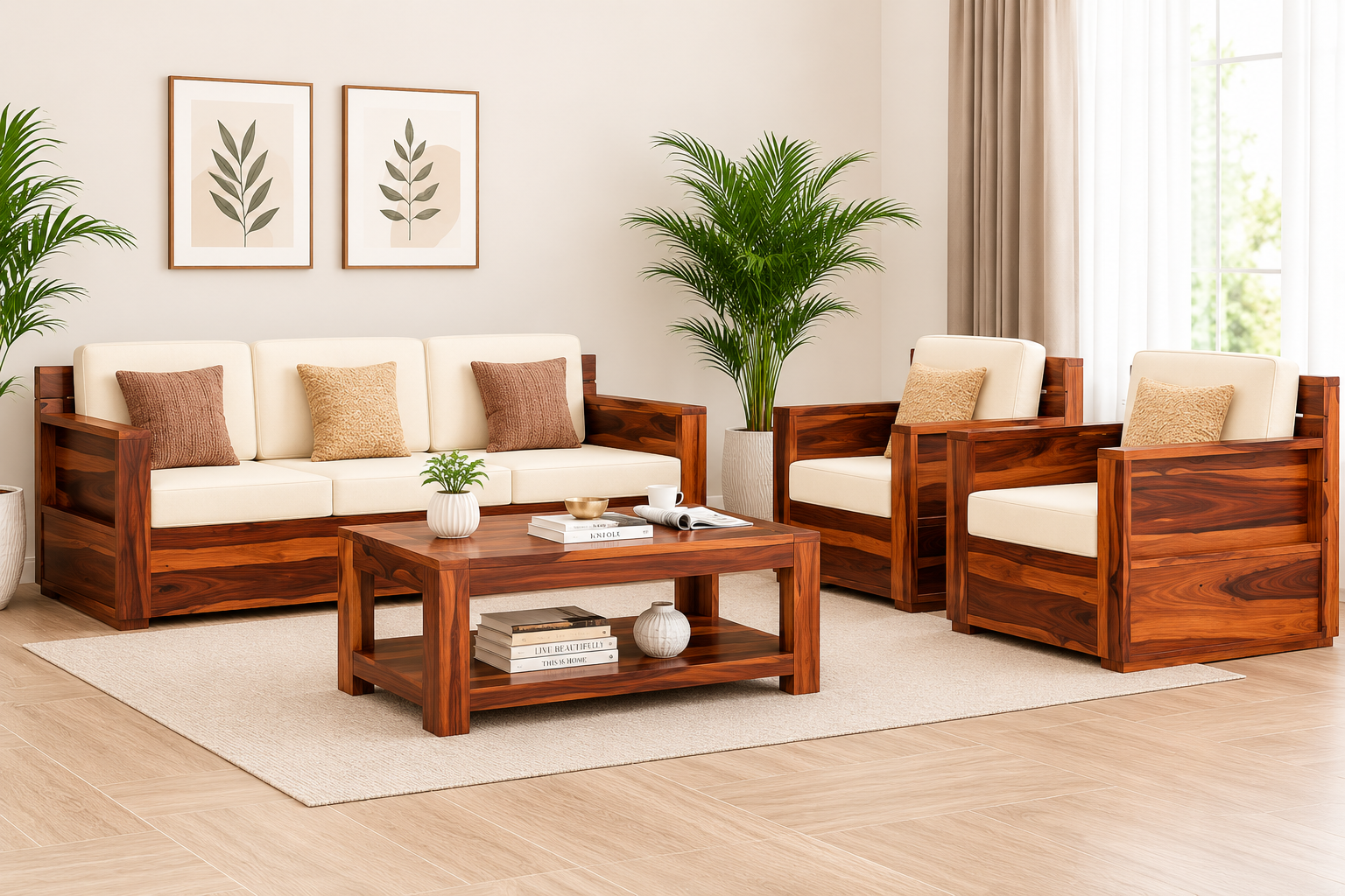 Forest Haven Solid Sheesham Wood Designer Sofa