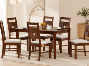 Grenwood Mango Wood 6 Seater Dining Set In Stain Resistant Golden Walnut Finish With Bench