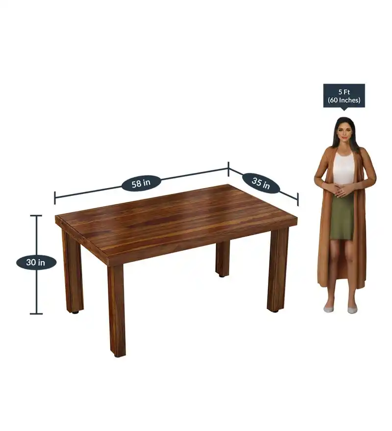 Halvion Premium Solid Sheesham Wood Dining Table in Teak Finish - Image 3