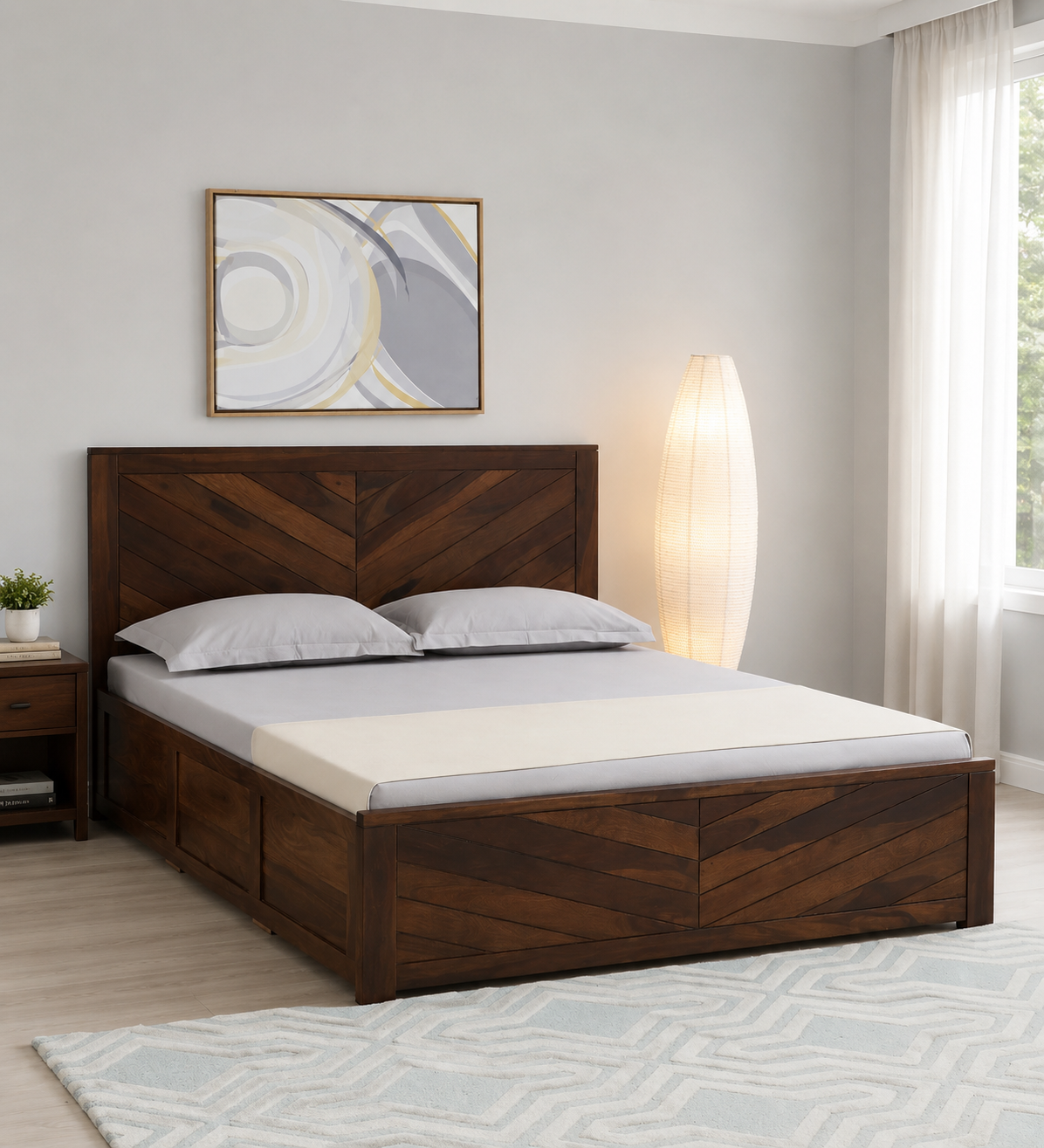 Harlington Solid Sheesham Wood Double Bed in Provincial Teak Finish