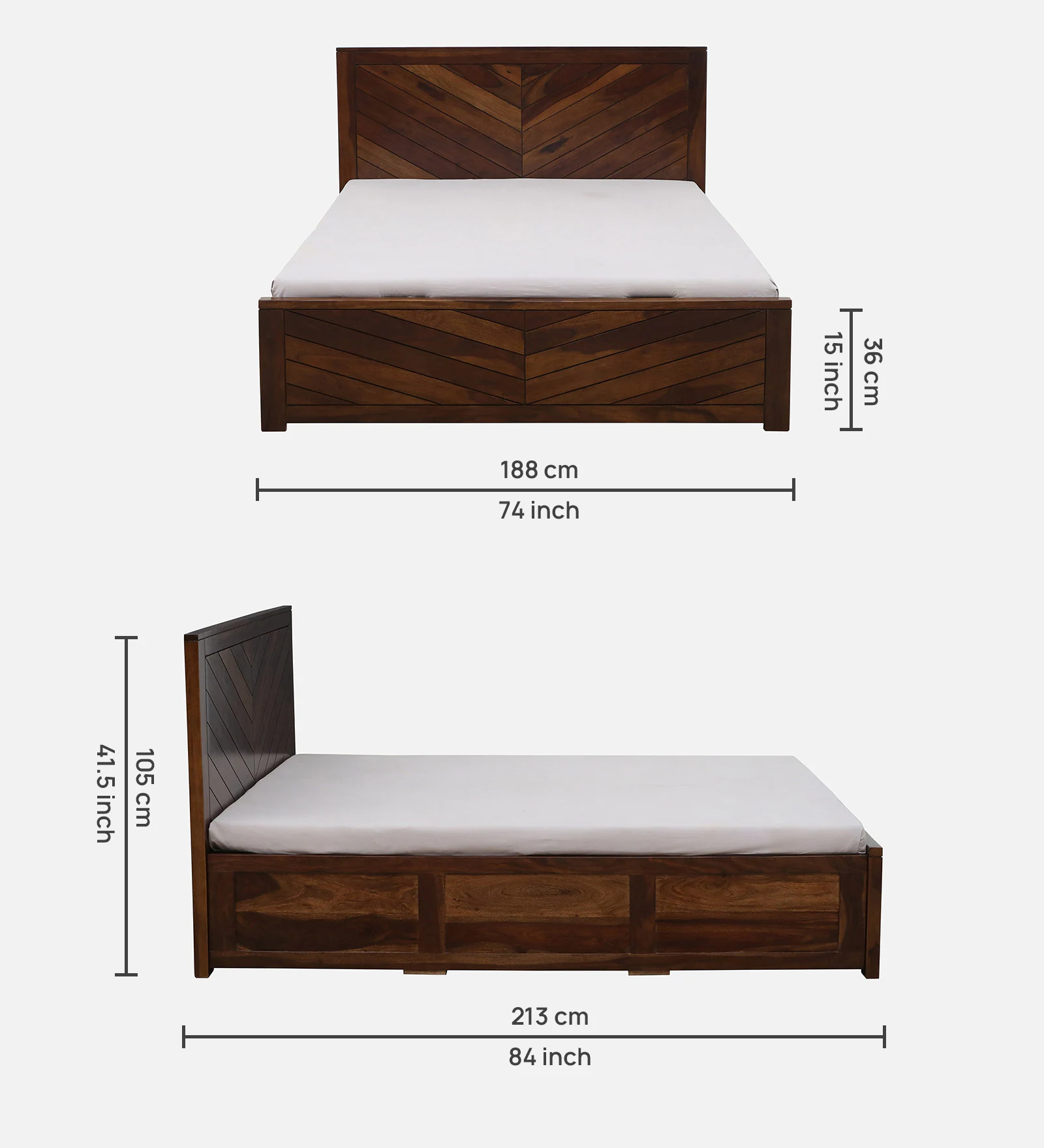 Harlington Solid Sheesham Wood Double Bed in Provincial Teak Finish - Image 3
