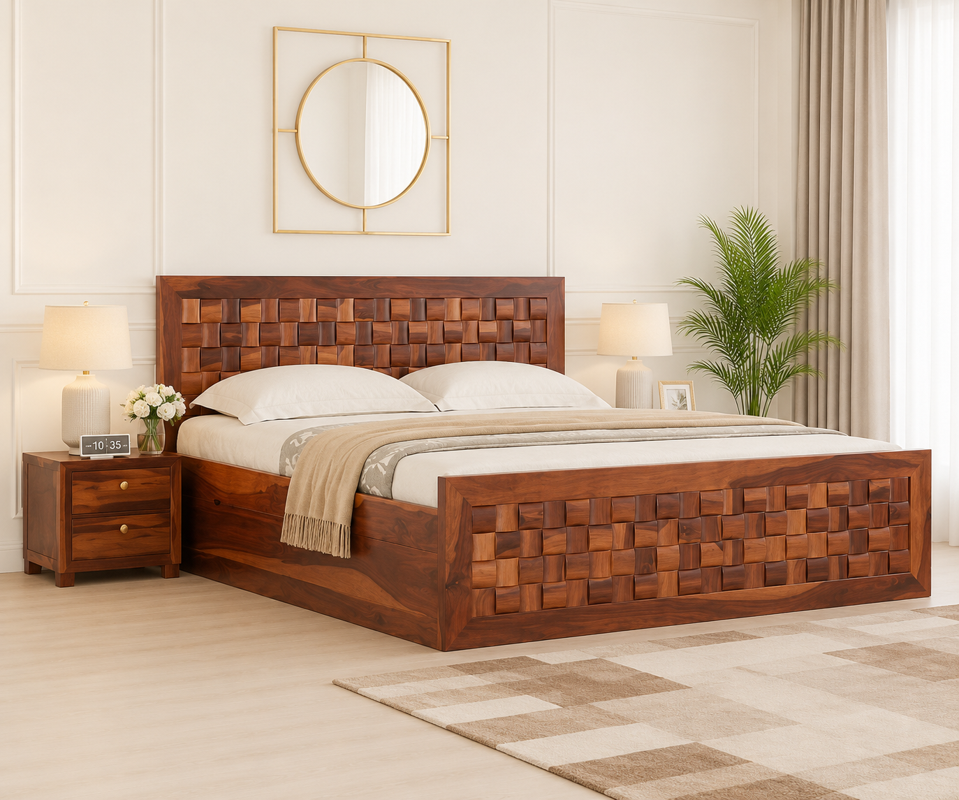 Harmony Elegant Solid Wood Bed with Box Storage