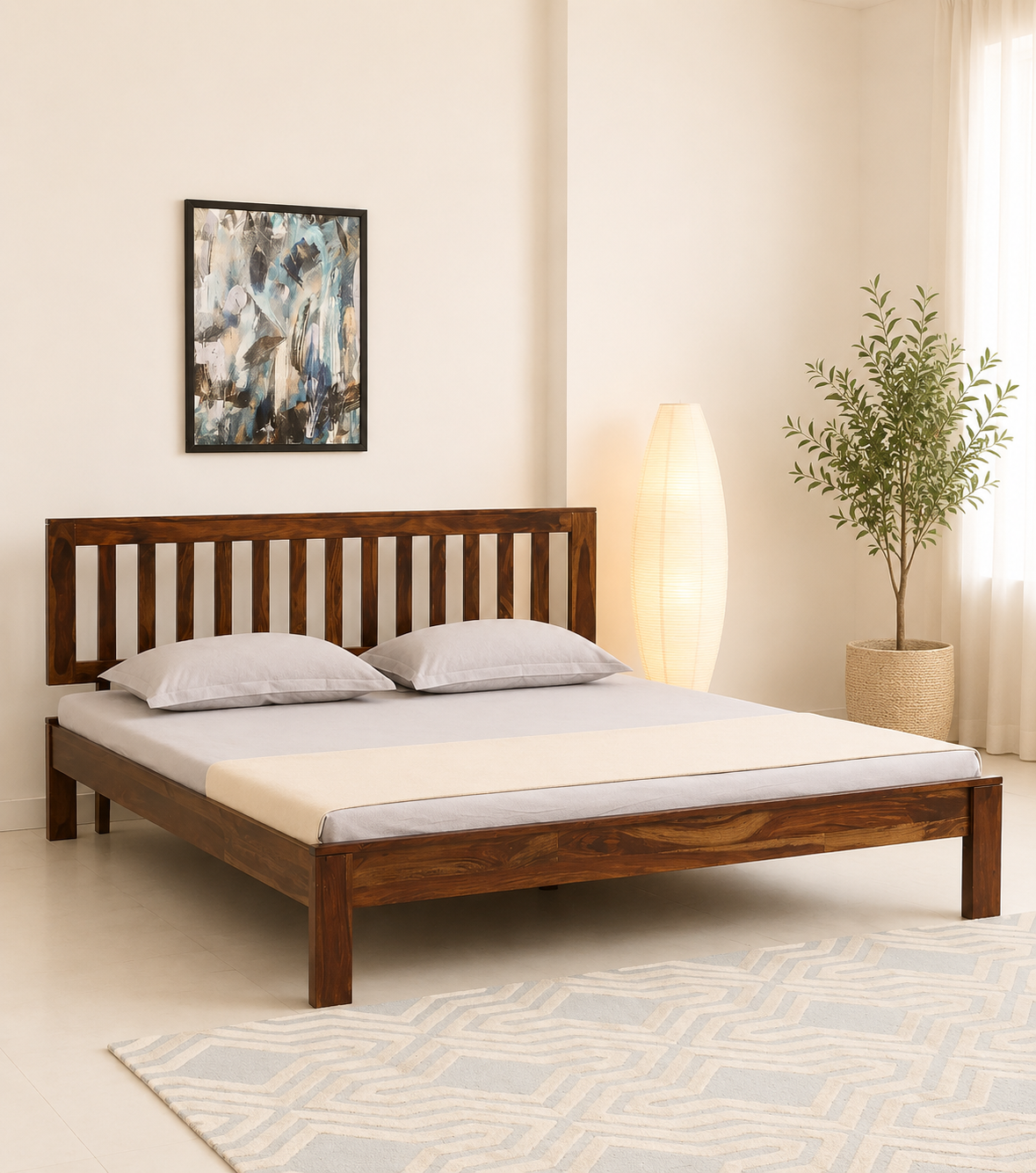 Havelo Handcrafted Solid Sheesham Wood Double Bed Frame