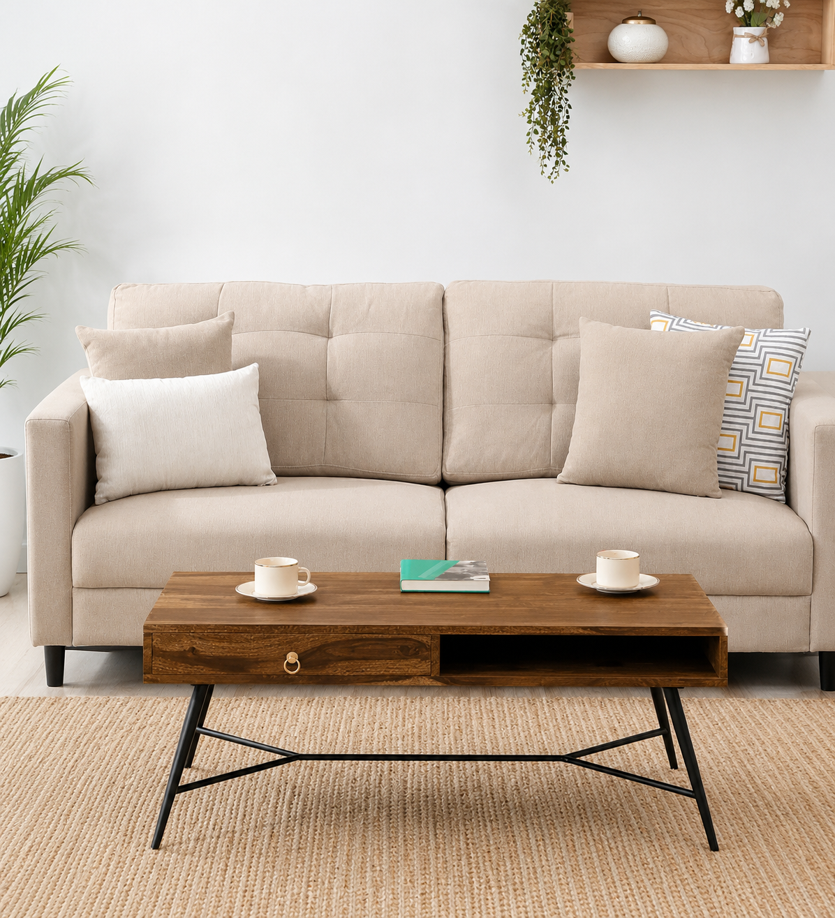 Havenridge Sheesham Wood Coffee Table with Spacious Storage Shelf