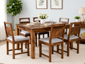 Hensley Solid Sheesham Wood 6 Seater Dining Set in Provincial Teak Finish