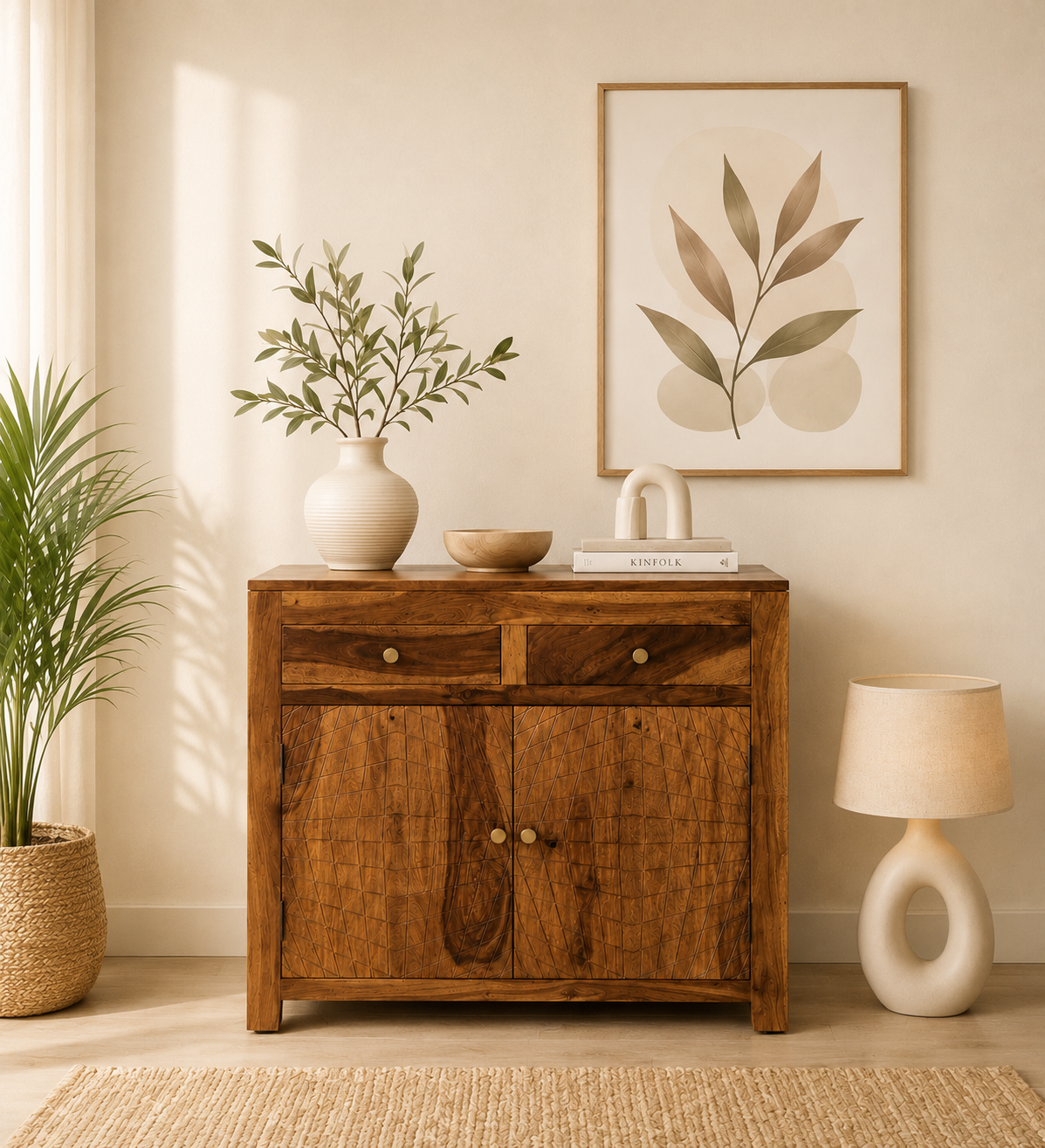 Hensley Solid Sheesham Wood Cabinet with Durable Storage Design